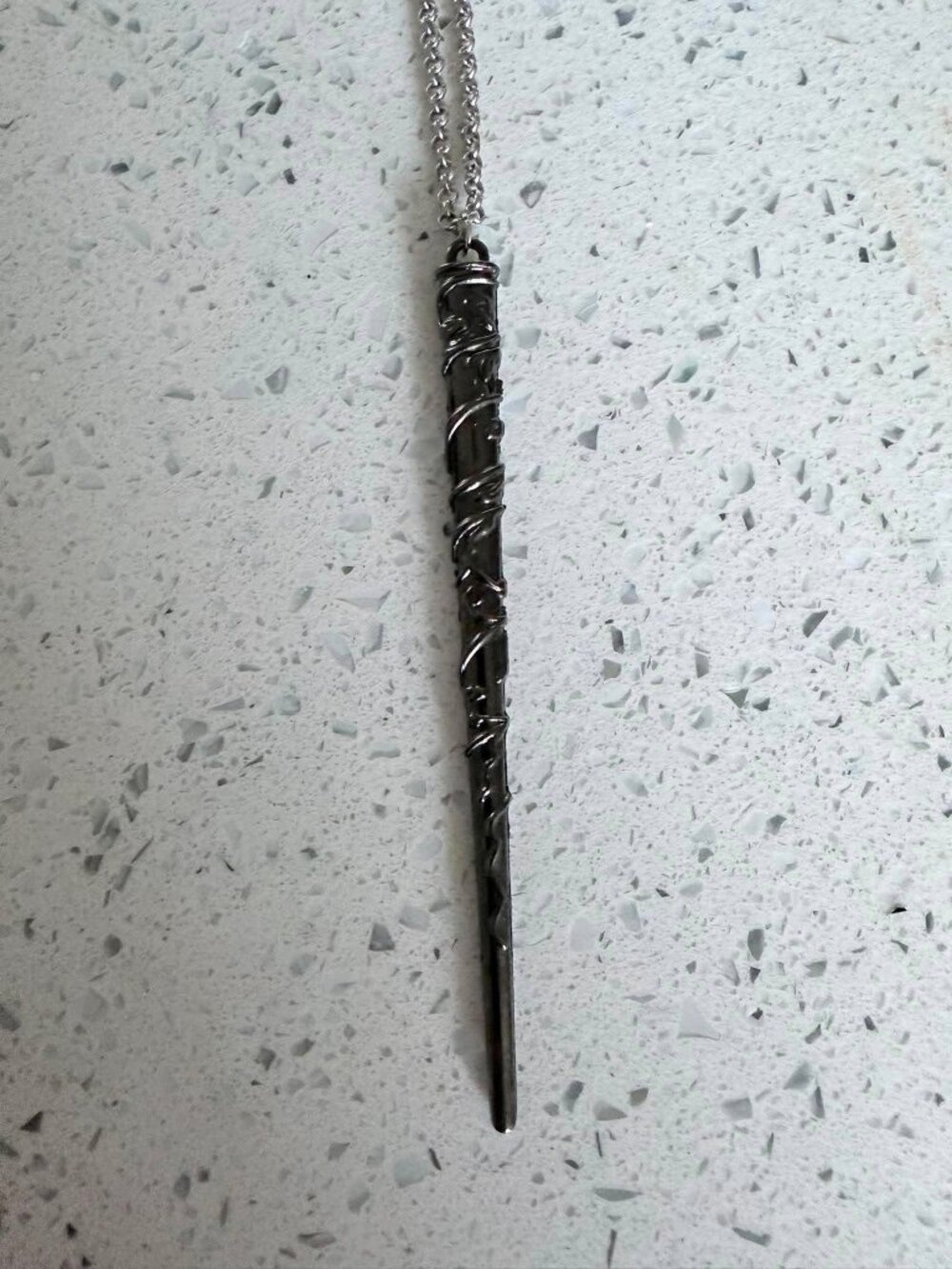 Wizard Wand Pendant Necklace Black Silver Fantasy Cosplay Gothic